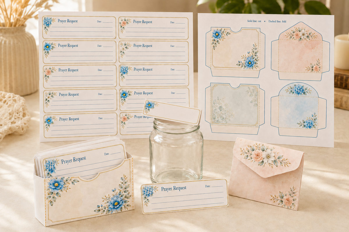 Printable prayer request slips floral pocket mini envelope and prayer jar