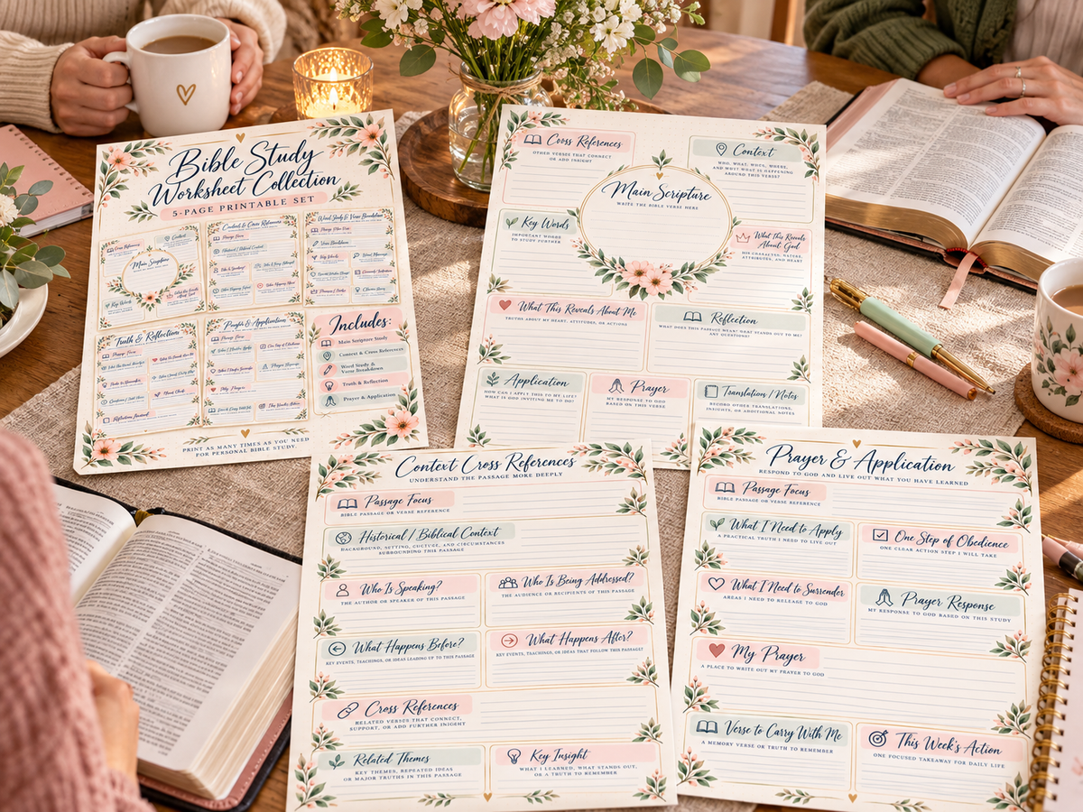 Bible study worksheets arranged for a women's small-group study