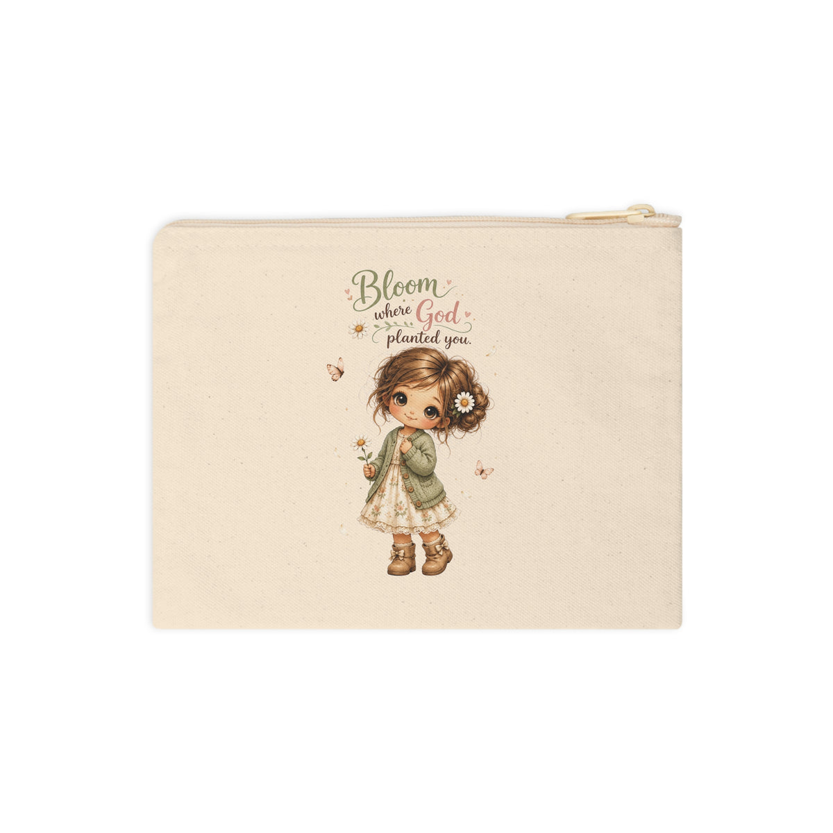 Bloom Where God Planted You Christian canvas pouch front