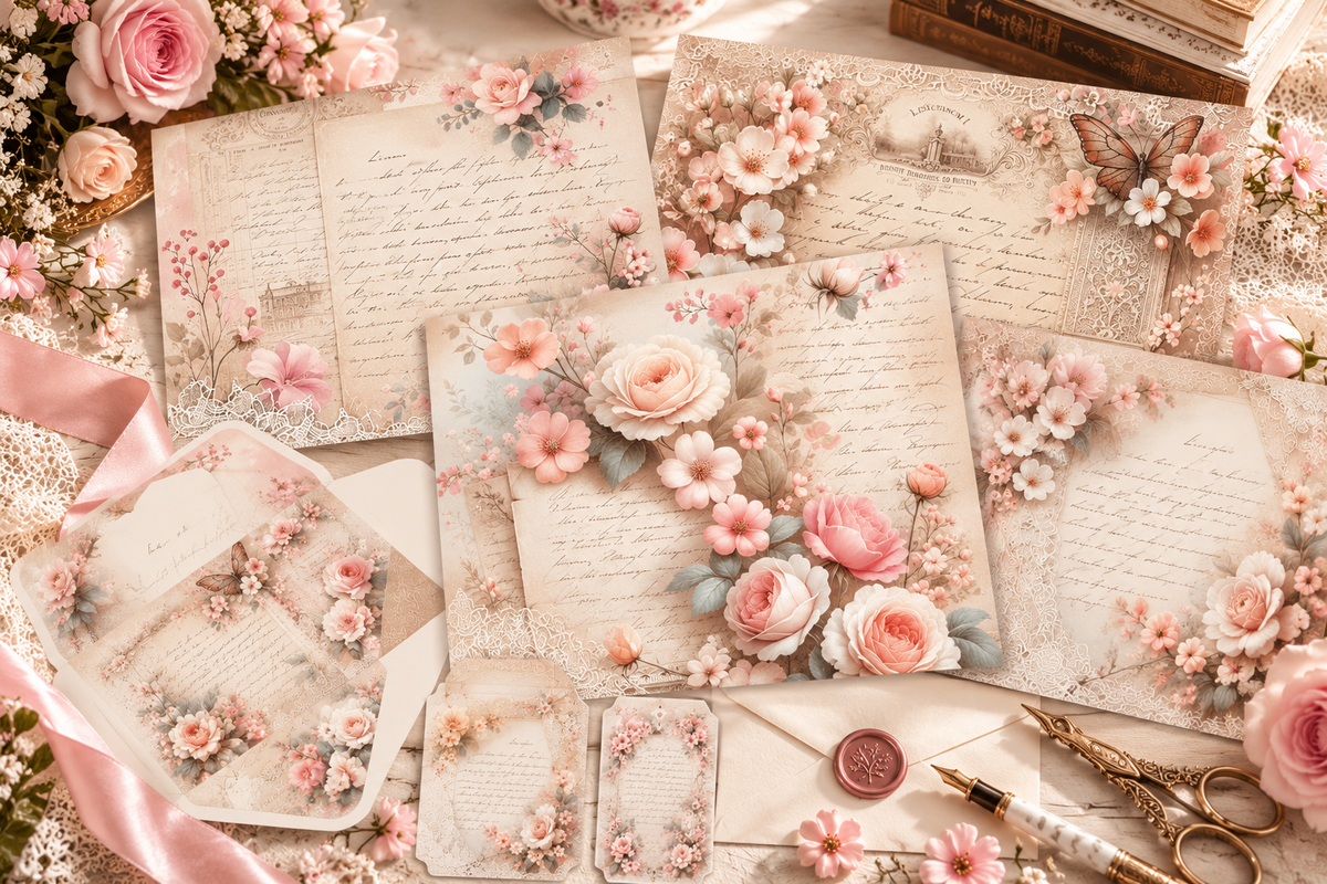 Blossoms & Letters letters and envelopes lifestyle mockup