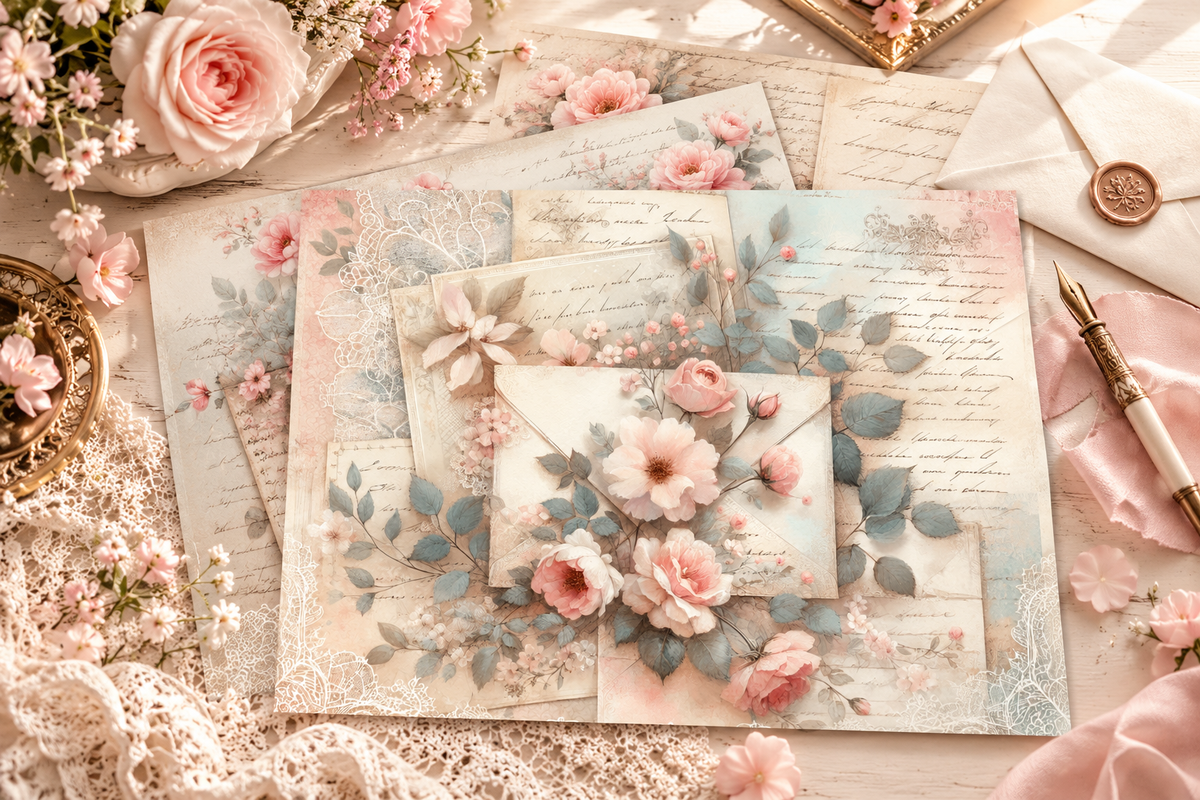 Blossoms & Letters romantic writing desk lifestyle mockup