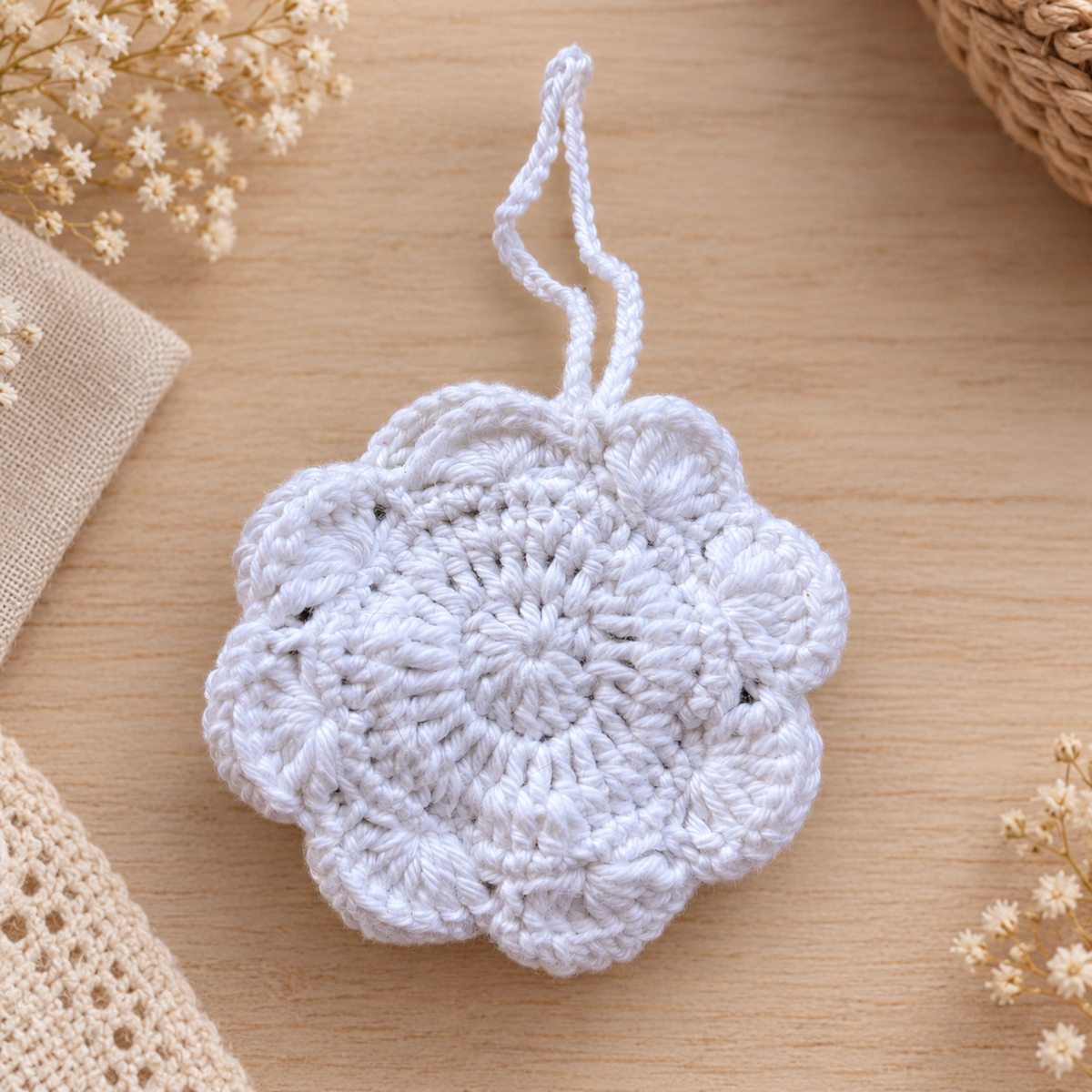 Blush Blossom Crochet Wristlet Pouch back view