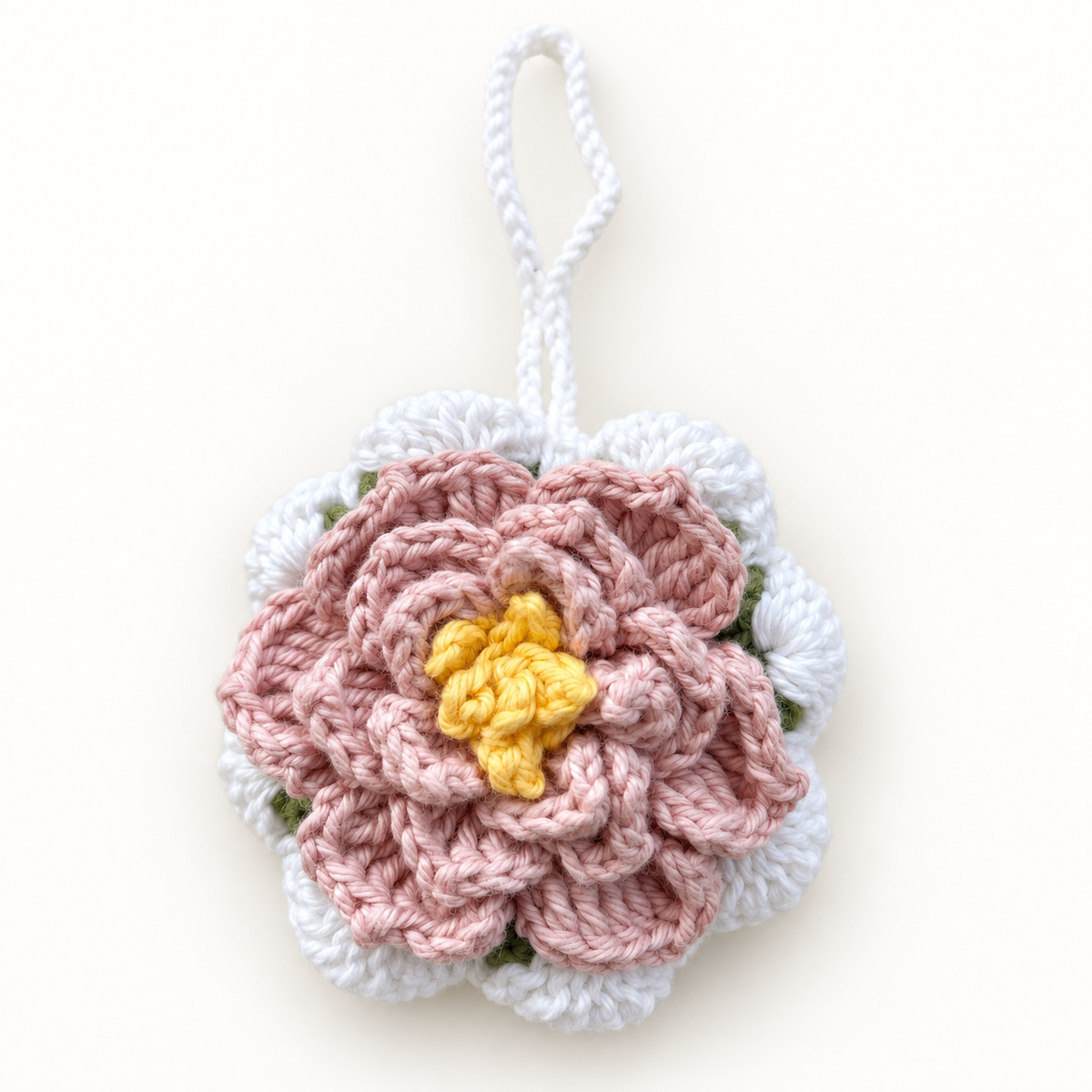 Blush Blossom Crochet Wristlet Pouch front view