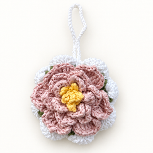 Blush Blossom Crochet Wristlet Pouch front view