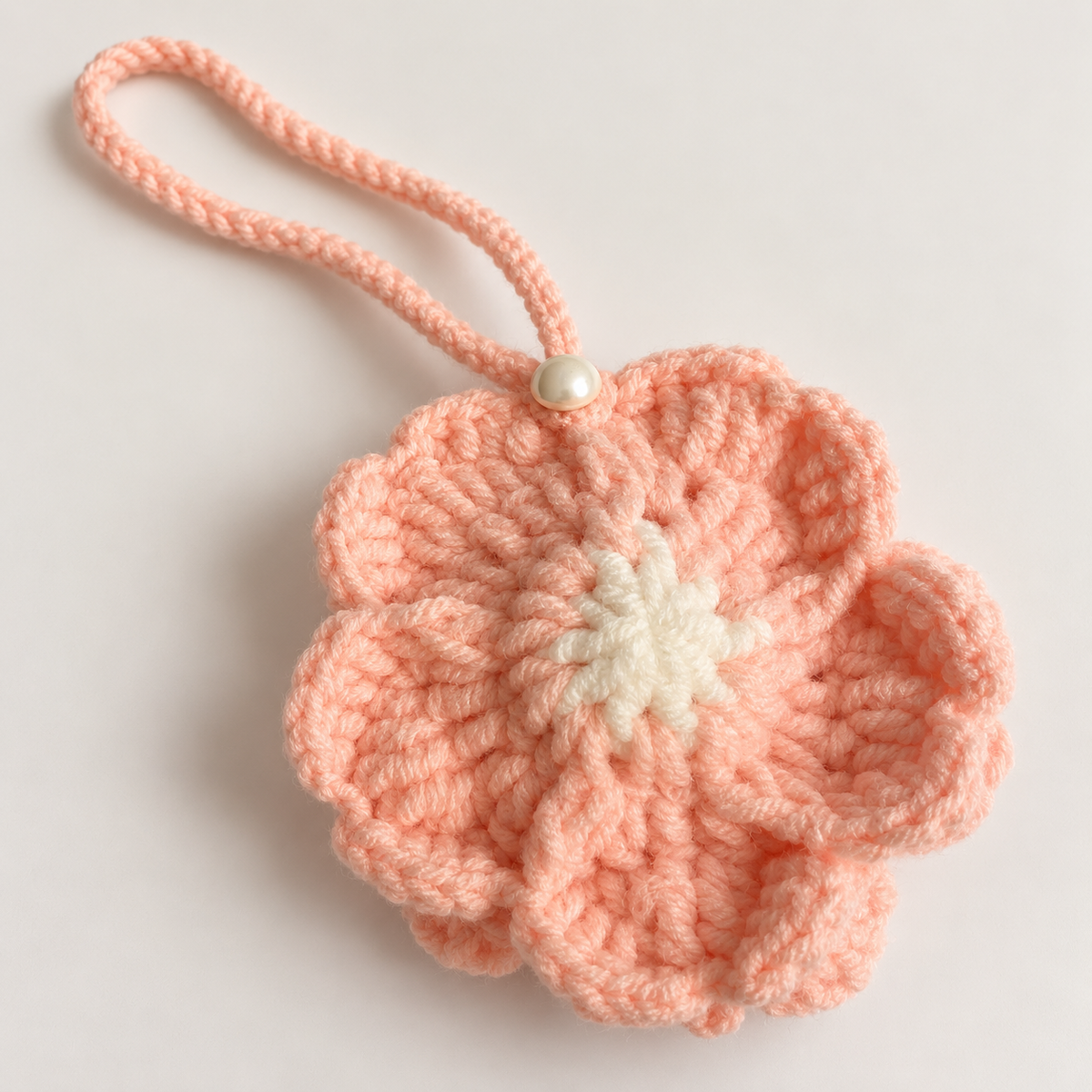 Alternate view of handmade blush flower crochet pouch