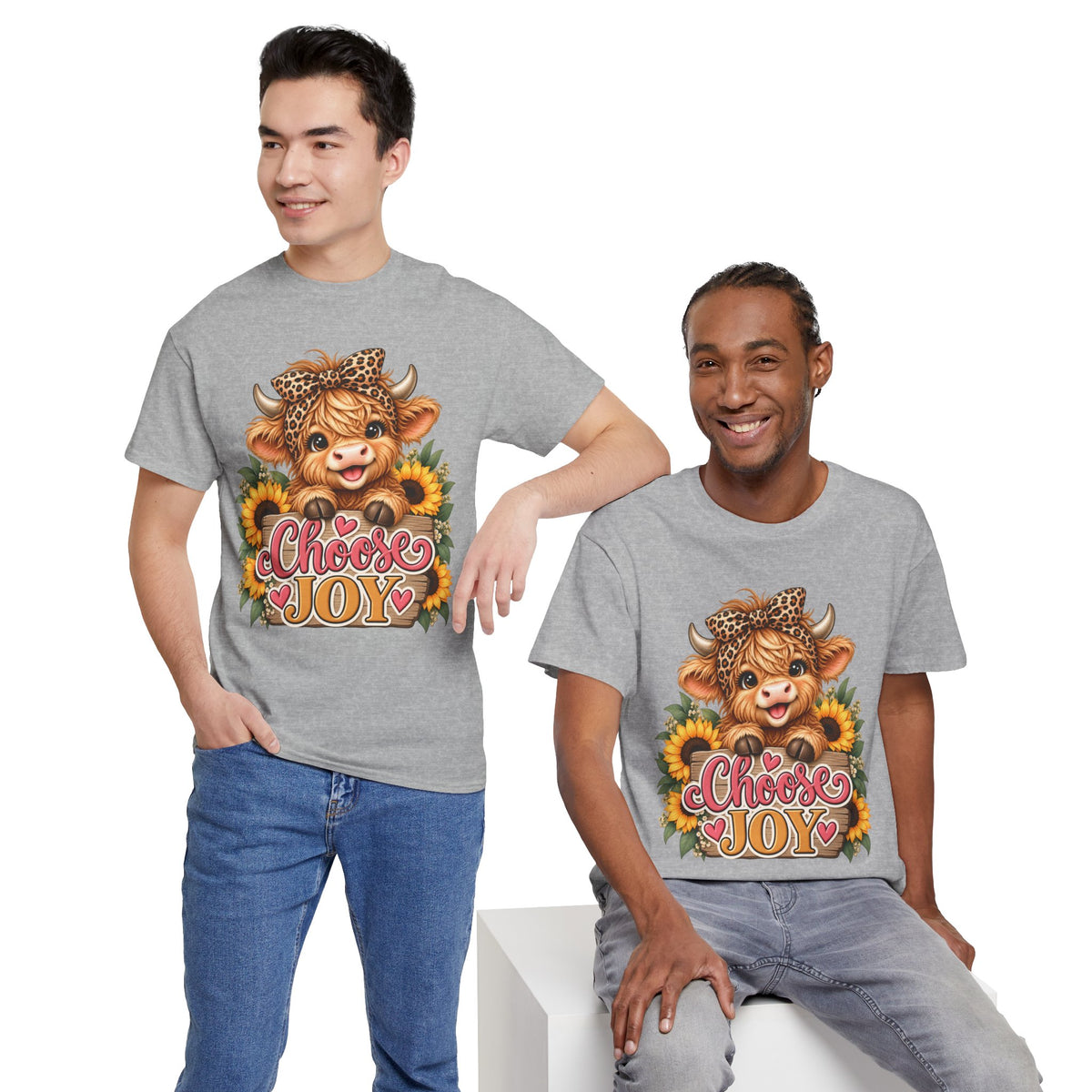 Choose Joy Highland cow sunflower T-shirt duo 3 sport grey 1