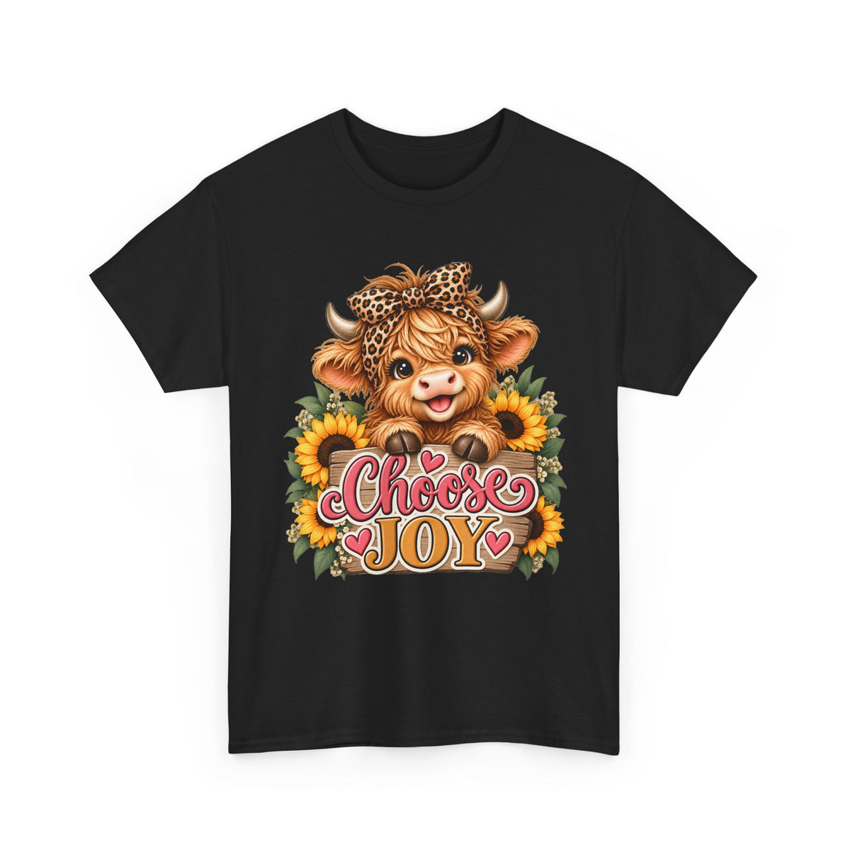 Choose Joy Highland cow sunflower T-shirt front 2 black 2