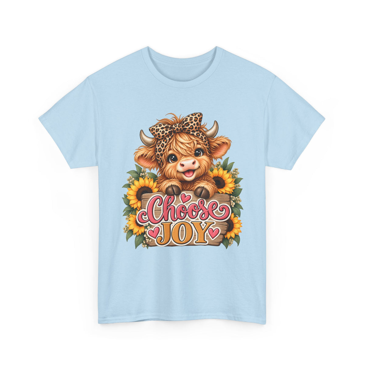 Choose Joy Highland cow sunflower T-shirt front 2 light blue 3