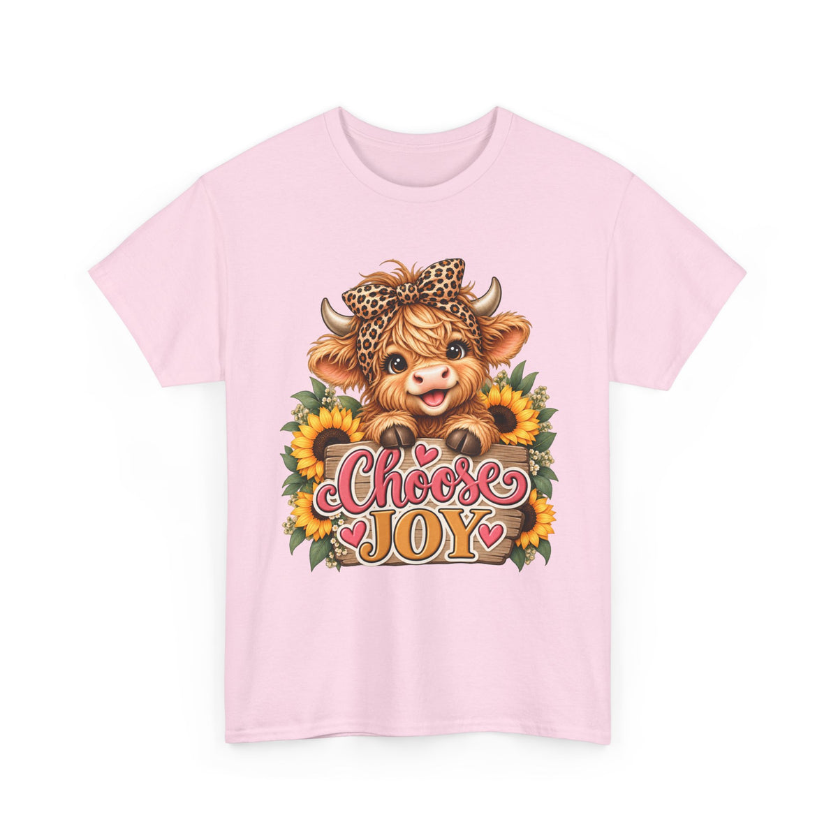 Choose Joy Highland cow sunflower T-shirt front 2 light pink 3