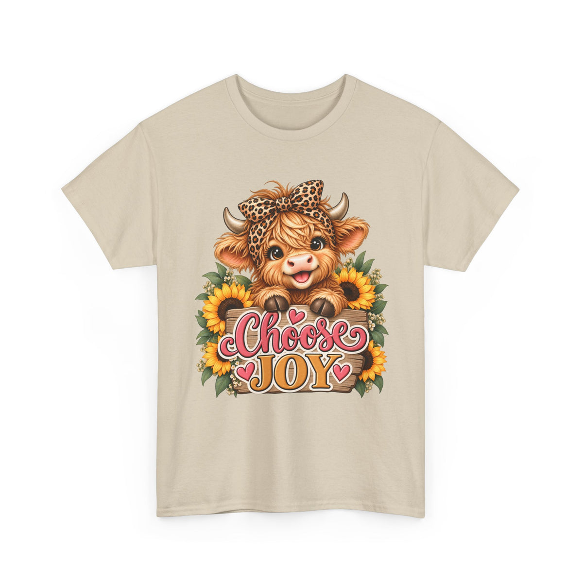 Choose Joy Highland cow sunflower T-shirt front 2 sand 3