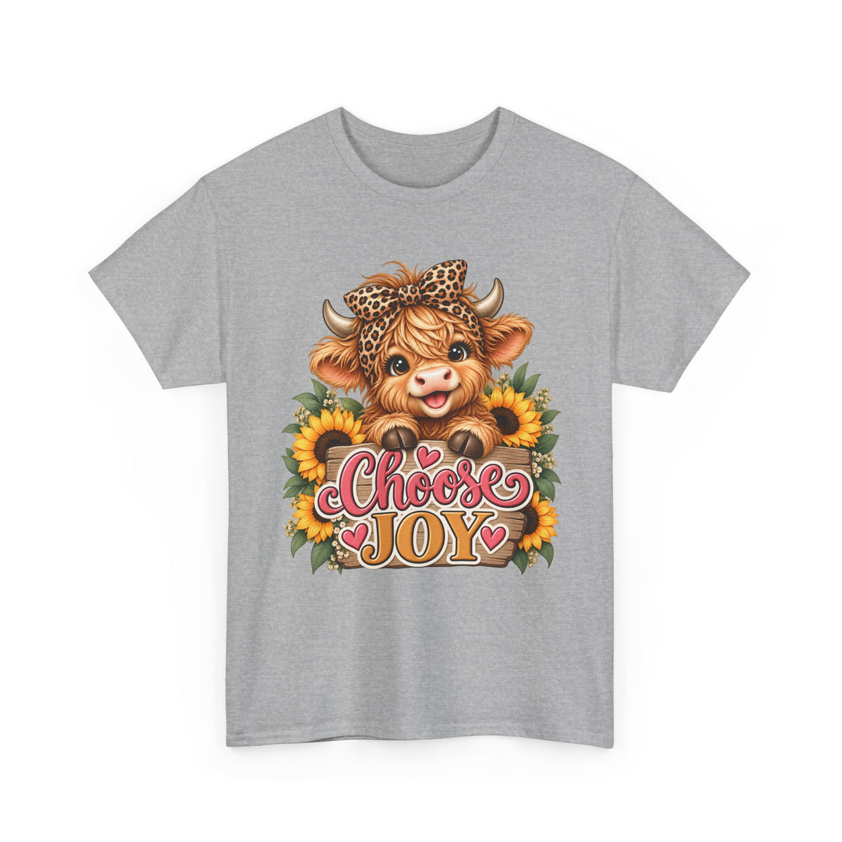 Choose Joy Highland cow sunflower T-shirt front 2 sport grey 3