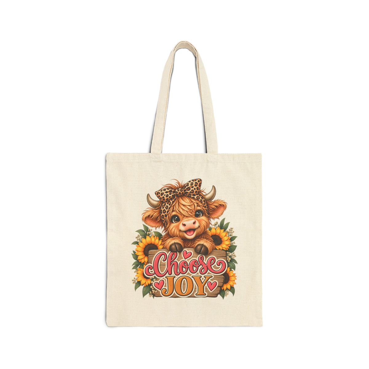 Choose Joy Highland cow sunflower tote bag view 1