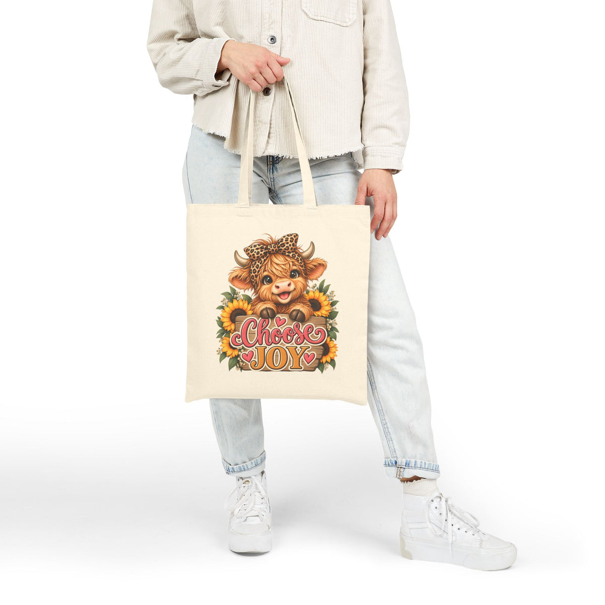 Choose Joy Highland cow sunflower tote bag view 5