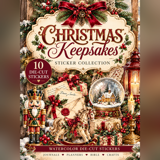 Christmas Keepsakes 10 vintage watercolor Christmas die-cut stickers product cover