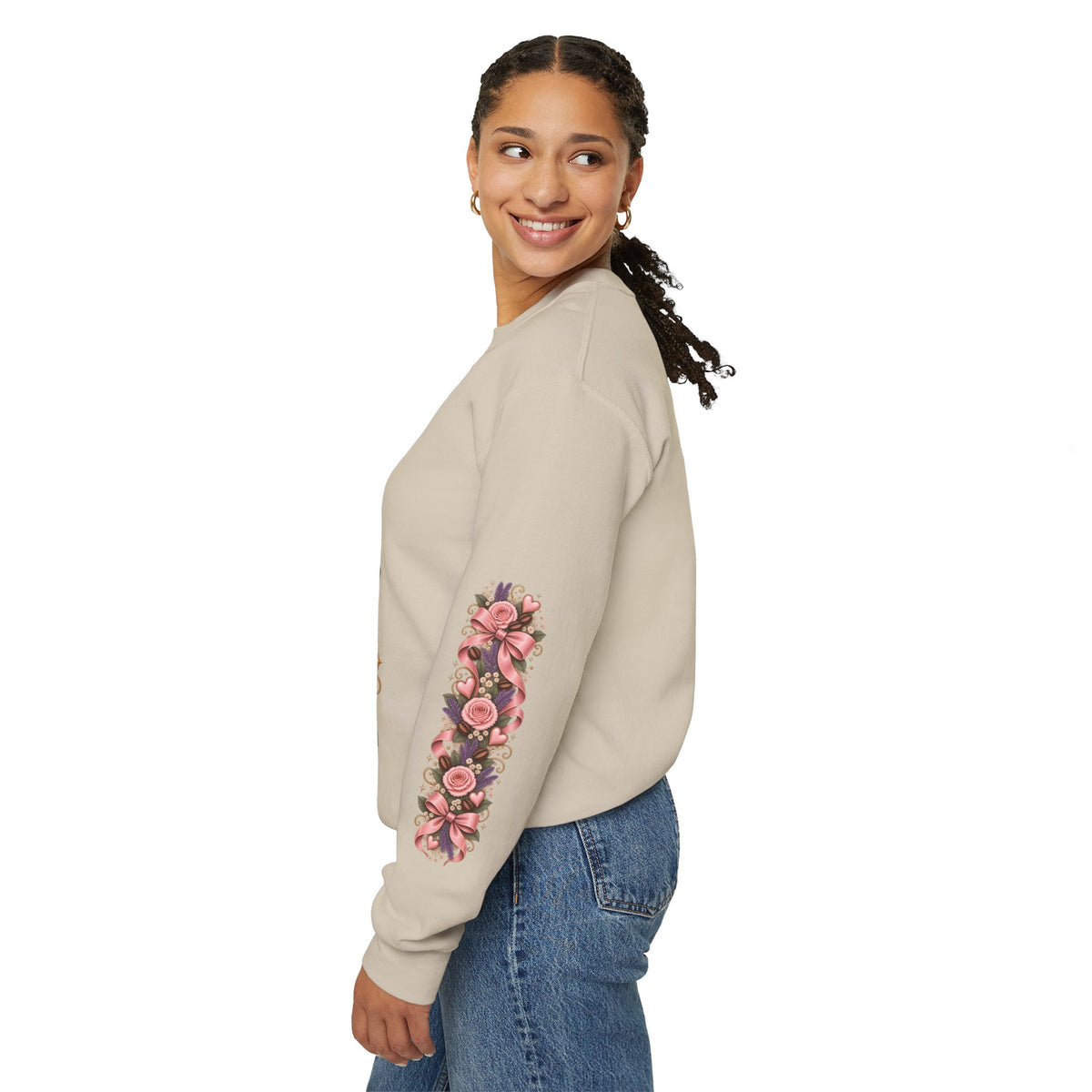 I Run on Coffee & Jesus sweatshirt left sleeve detail