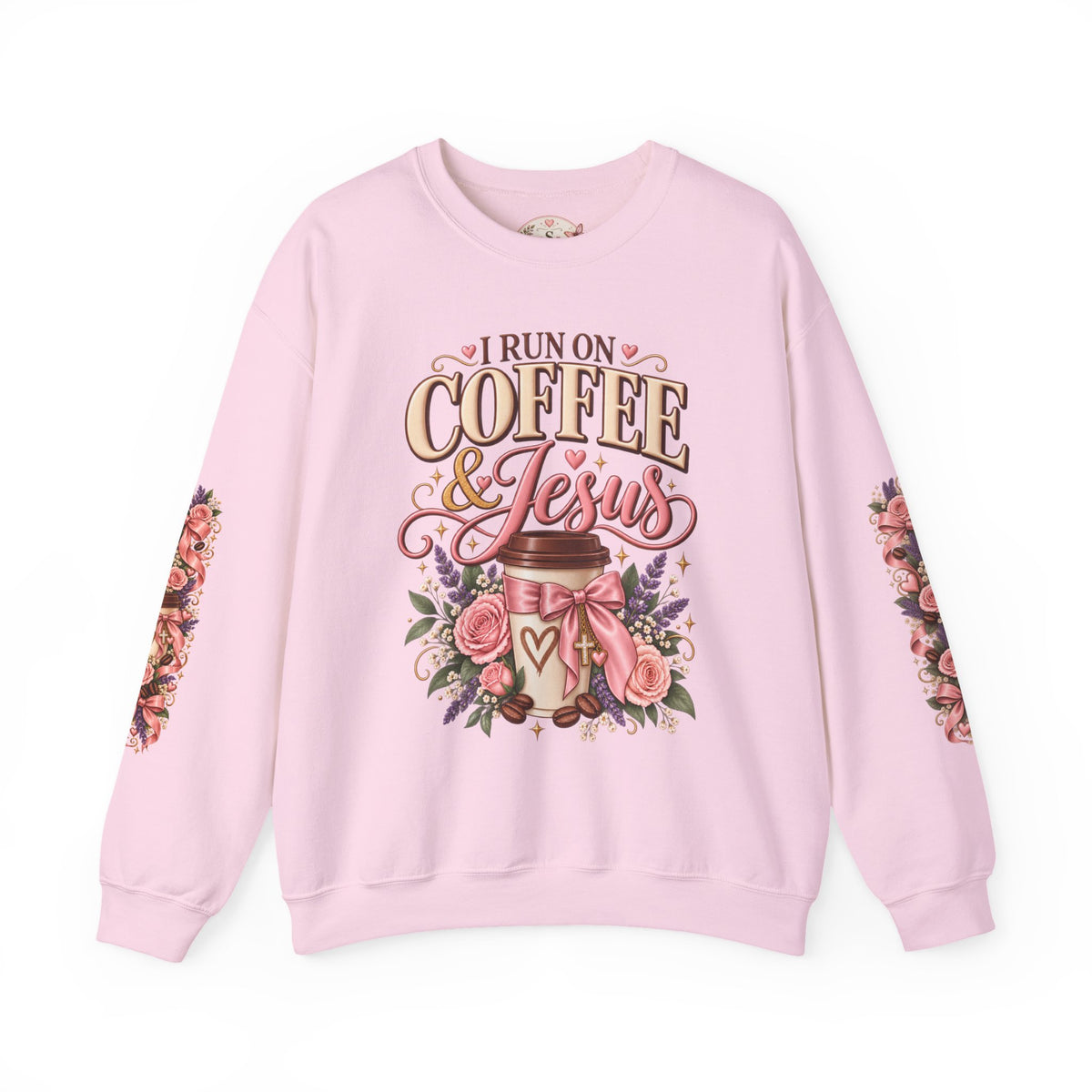 I Run on Coffee & Jesus sweatshirt in light pink