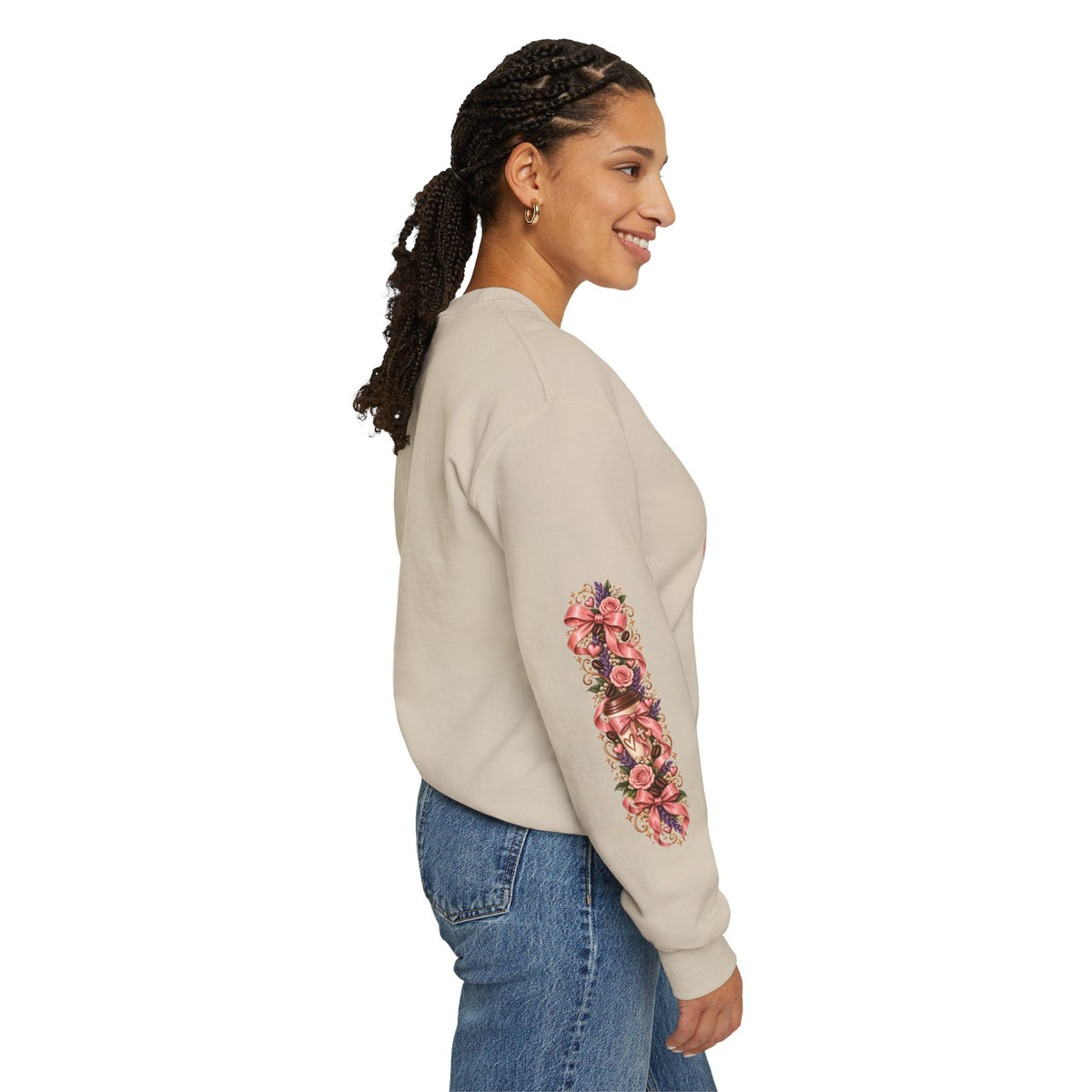 I Run on Coffee & Jesus sweatshirt right sleeve detail