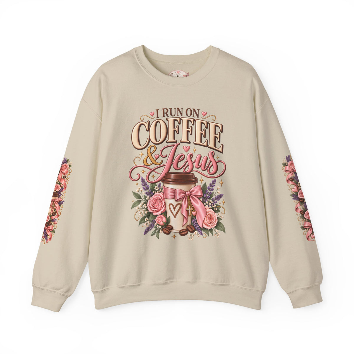 I Run on Coffee & Jesus sweatshirt in sand