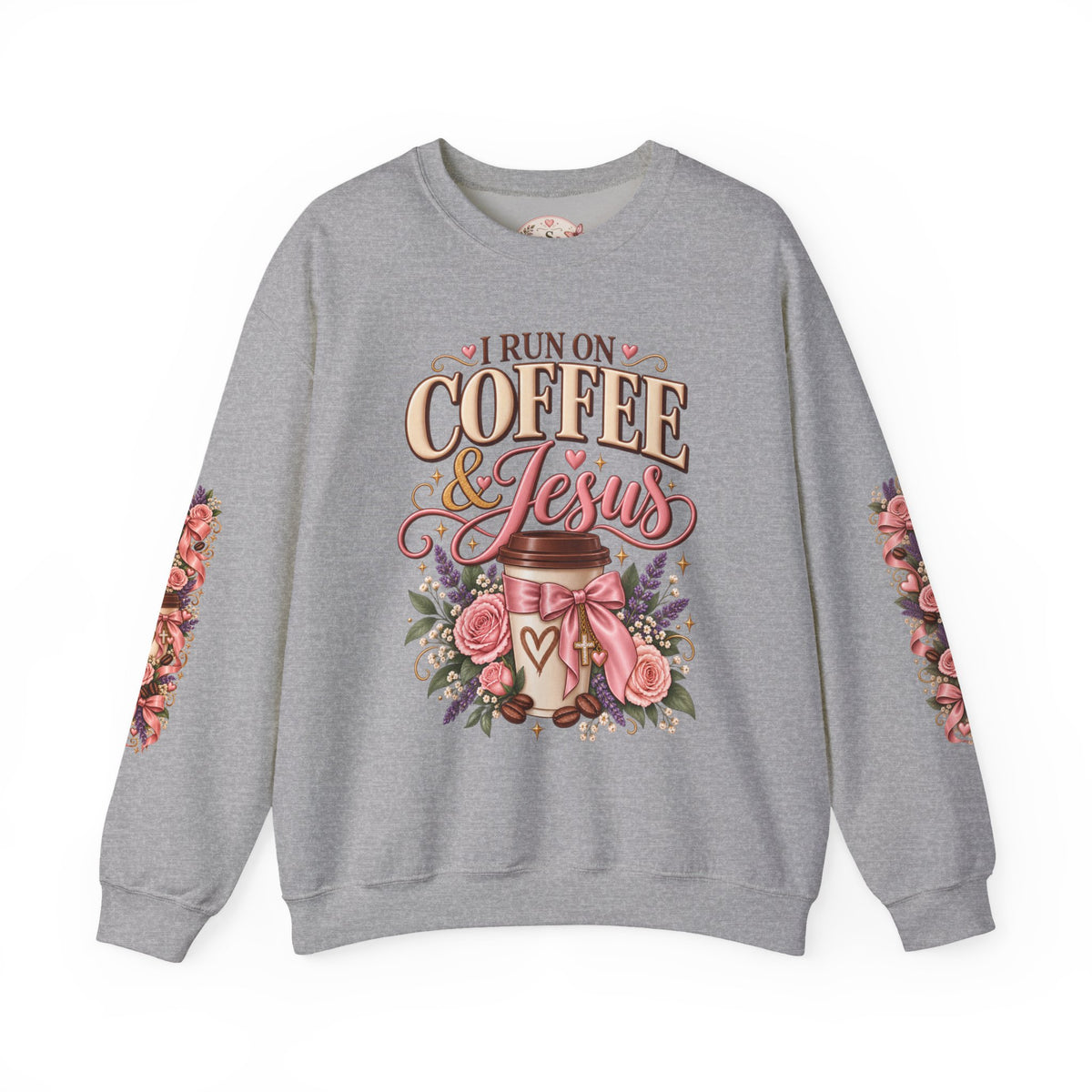 I Run on Coffee & Jesus sweatshirt in sport grey