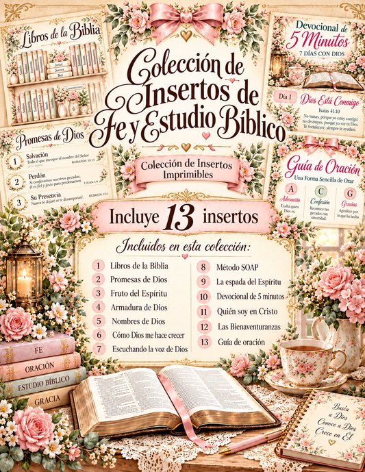 Colección de Insertos de Fe y Estudio Bíblico en español - 13 insertos impresos