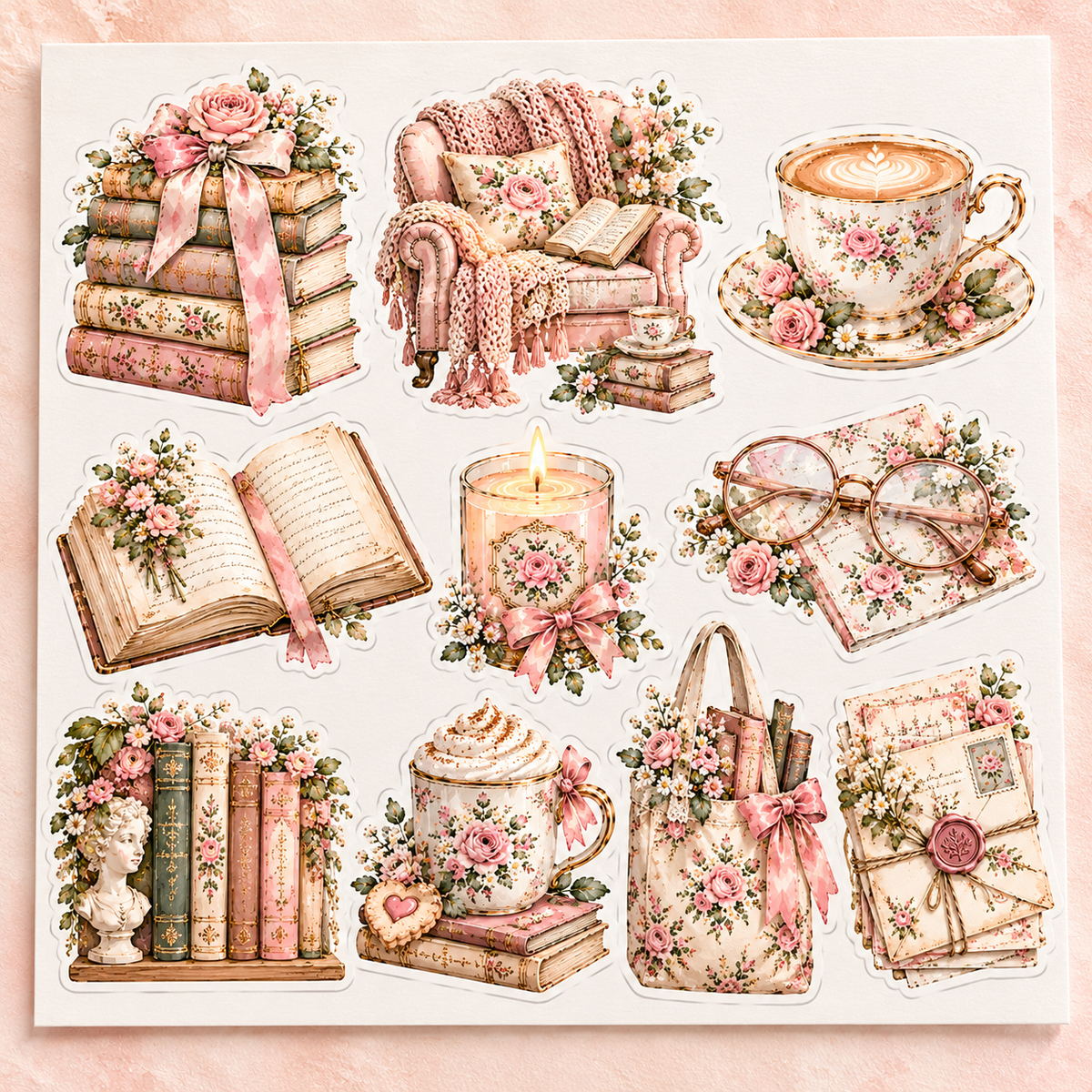 Cozy Bookish Days all ten bookish watercolor designs displayed together as a product preview