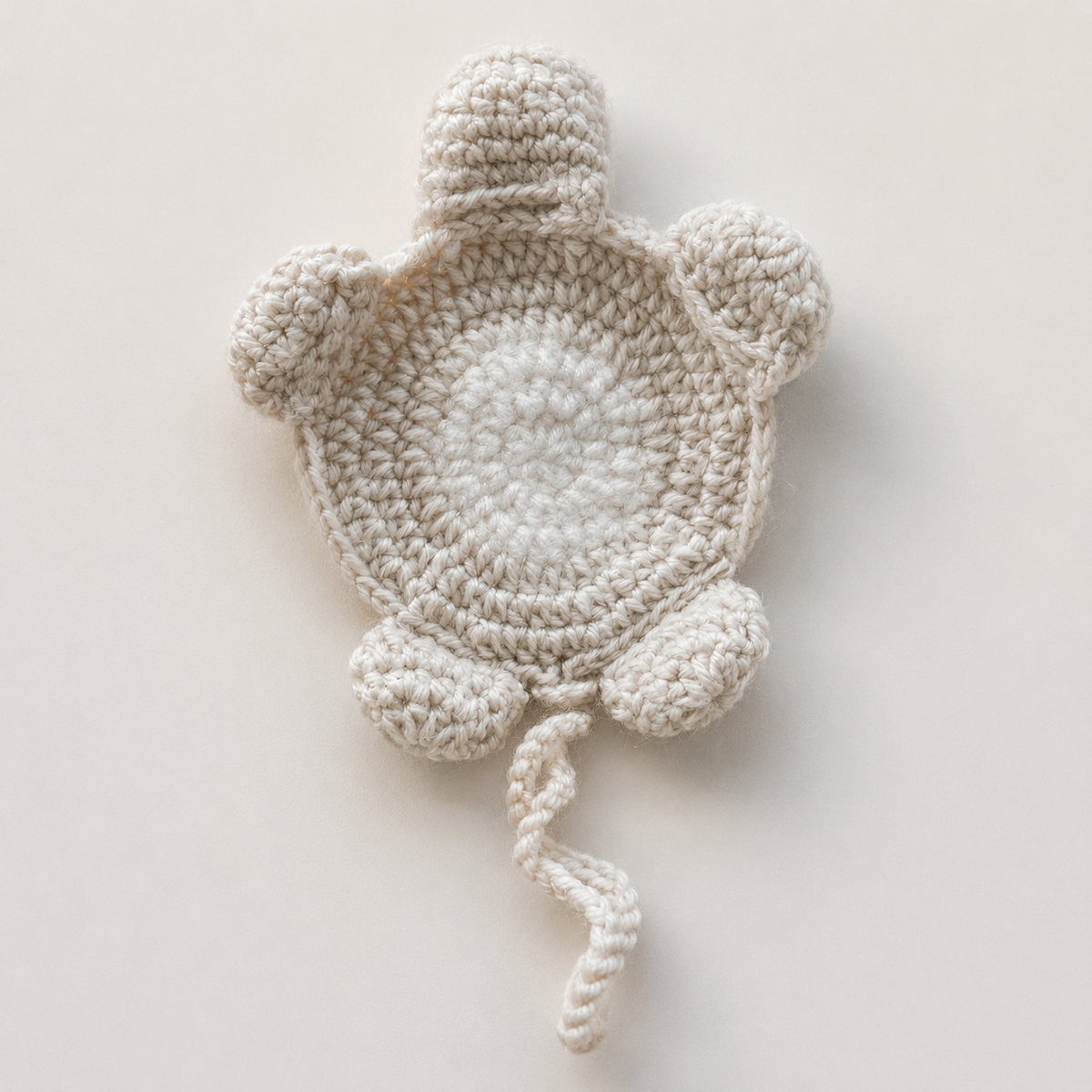 Handmade crochet dessert turtle pouch back view