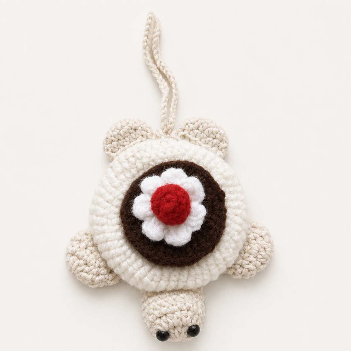 Handmade crochet dessert turtle pouch front view