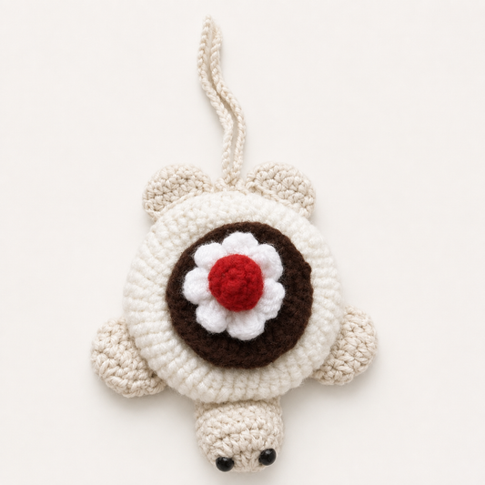 Handmade crochet dessert turtle pouch front view