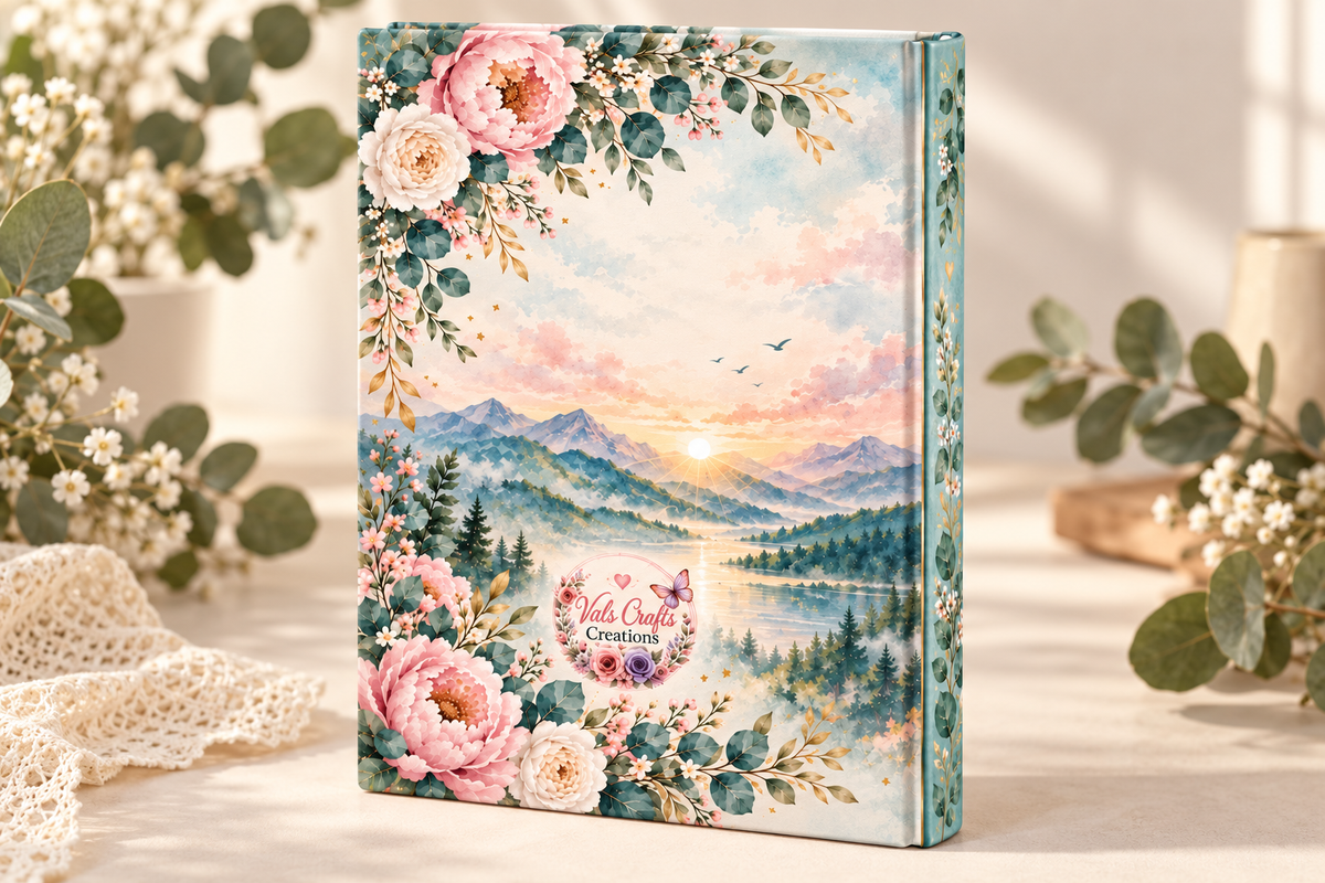Ejemplo de diario terminado con paisaje floral, vista de la parte trasera
