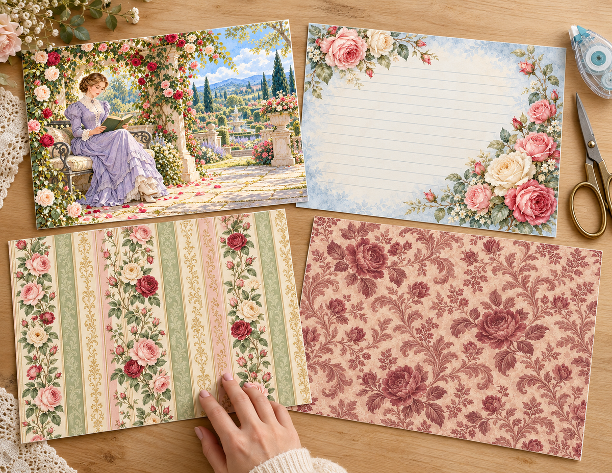 Coordinating hero, journaling, striped and brocade papers