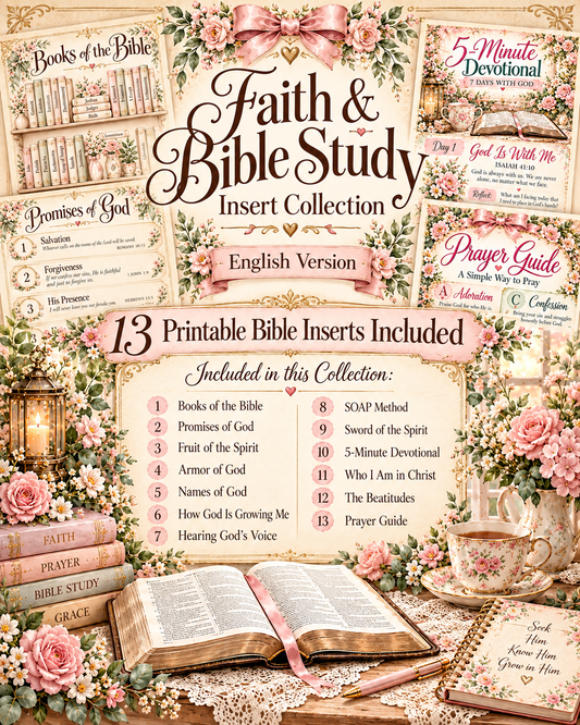 Faith & Bible Study Insert Collection English cover - 13 printed Christian Bible inserts