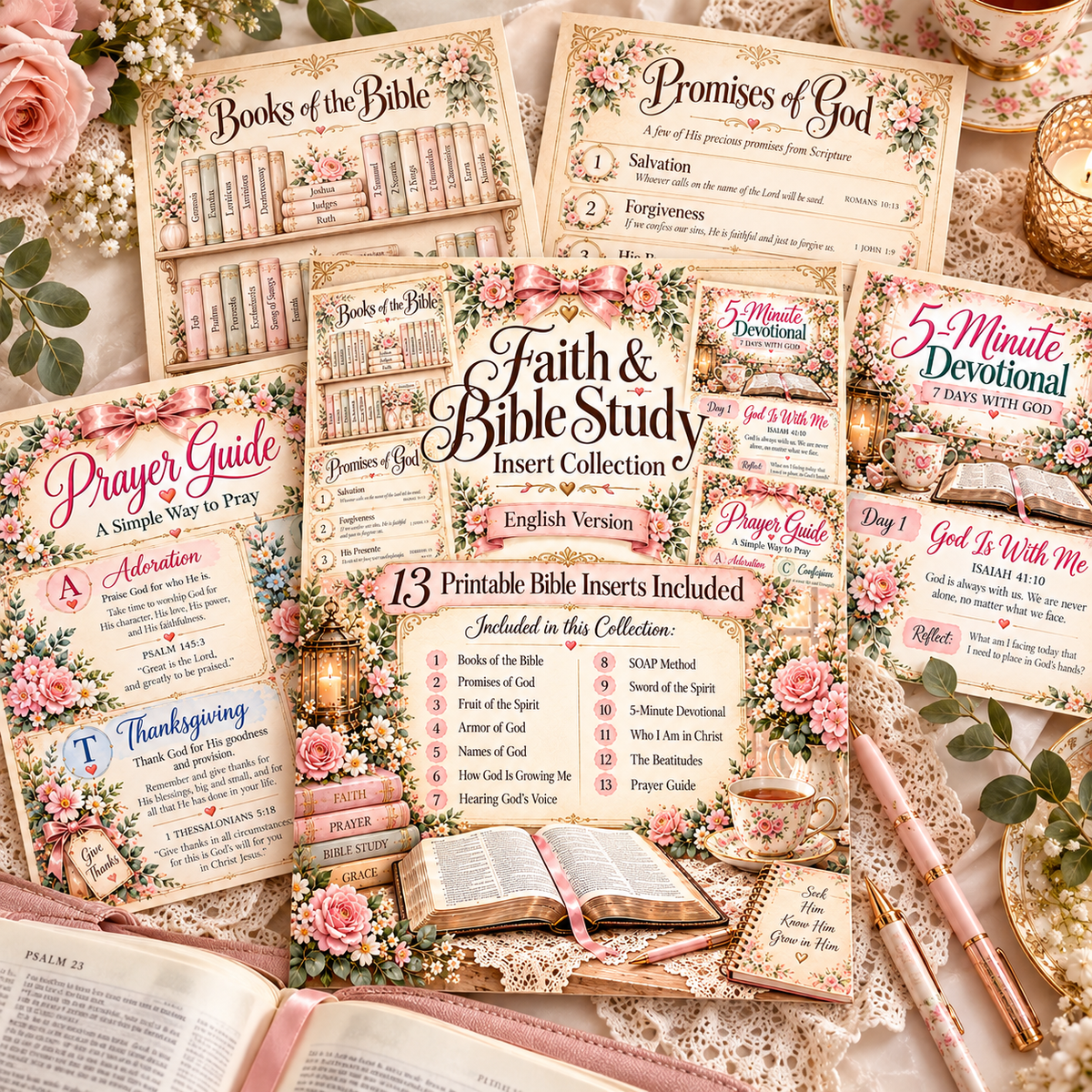 Faith & Bible Study printed Bible inserts lifestyle flat lay