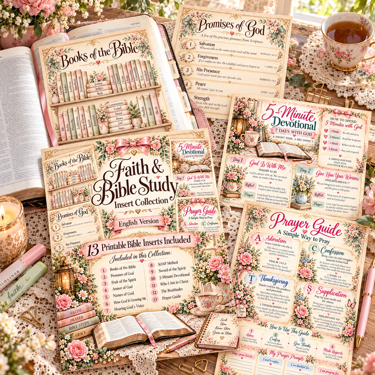 Faith & Bible Study Insert Collection printed pages lifestyle mockup