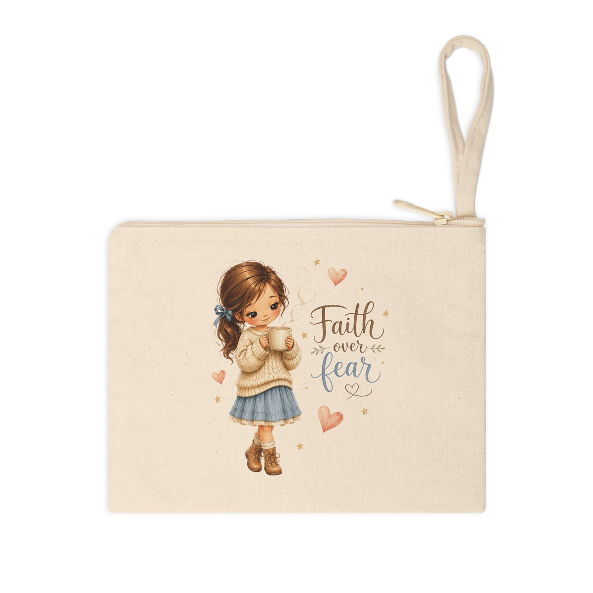Faith Over Fear Christian canvas wristlet pouch front