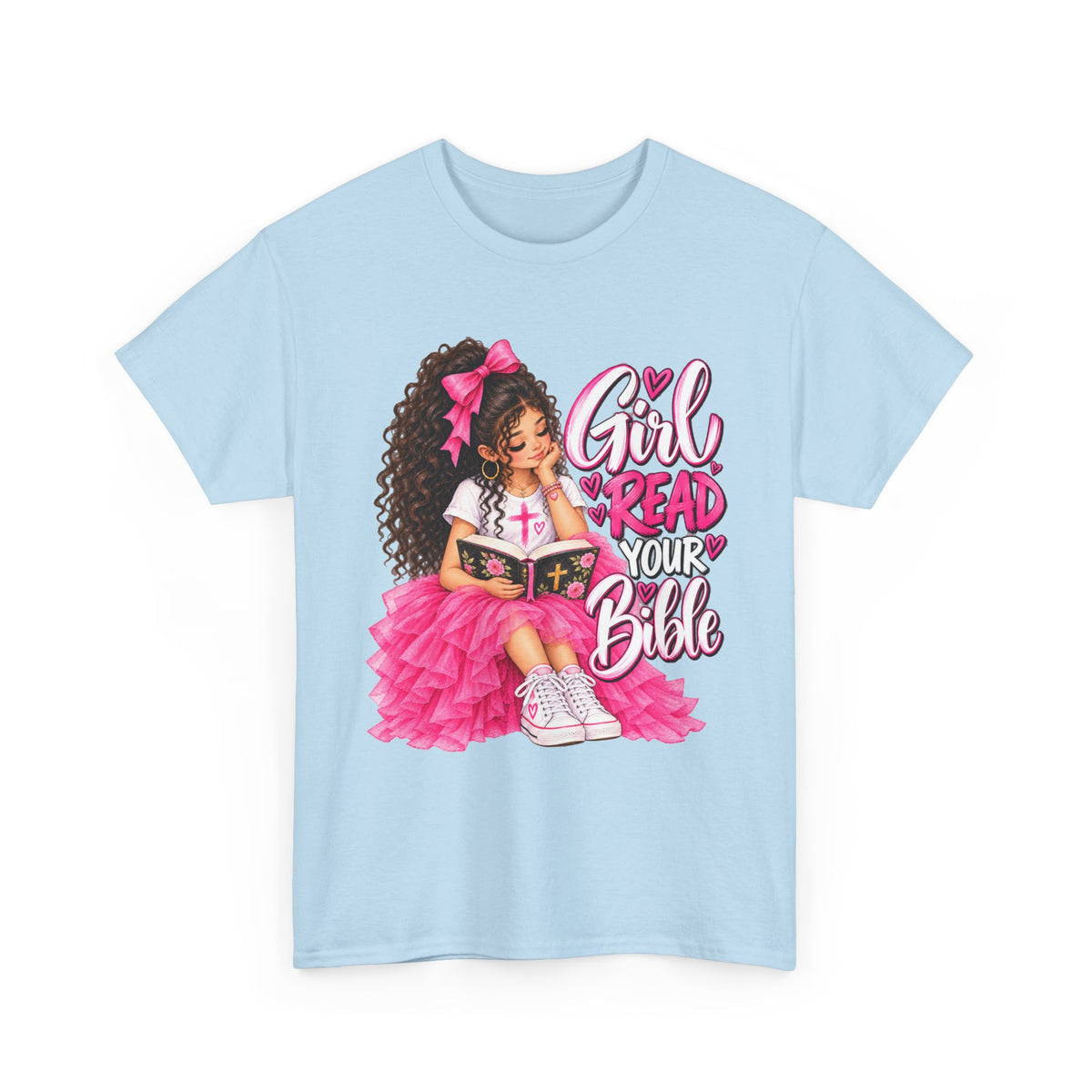Girl Read Your Bible Christian T-shirt — Light Blue