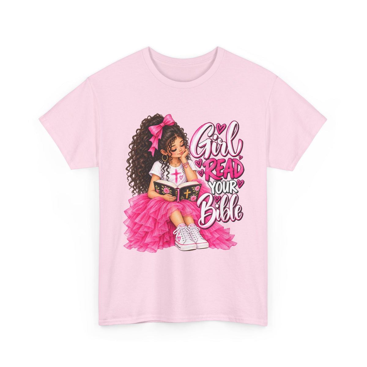 Girl Read Your Bible Christian T-shirt — Light Pink