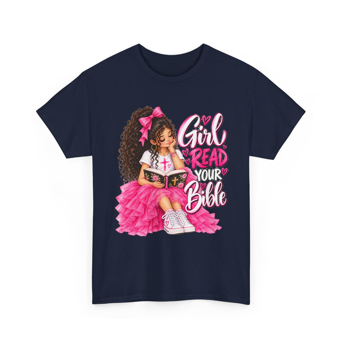 Girl Read Your Bible Christian T-shirt — Navy