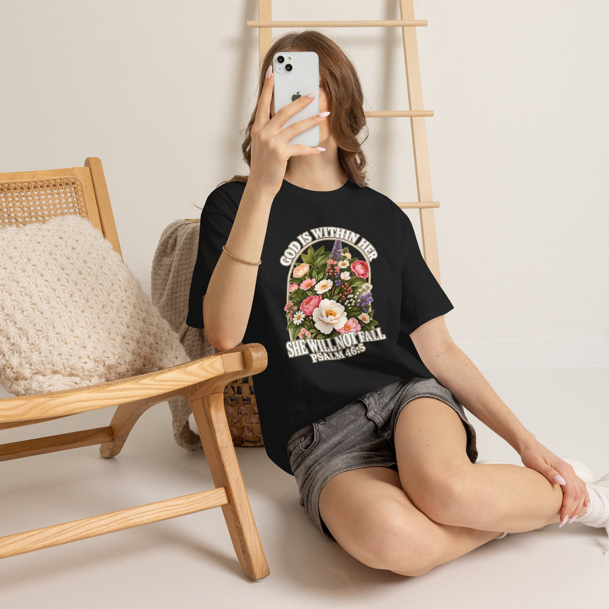 God Is Within Her Psalm 46:5 floral Christian T-shirt mockup 7