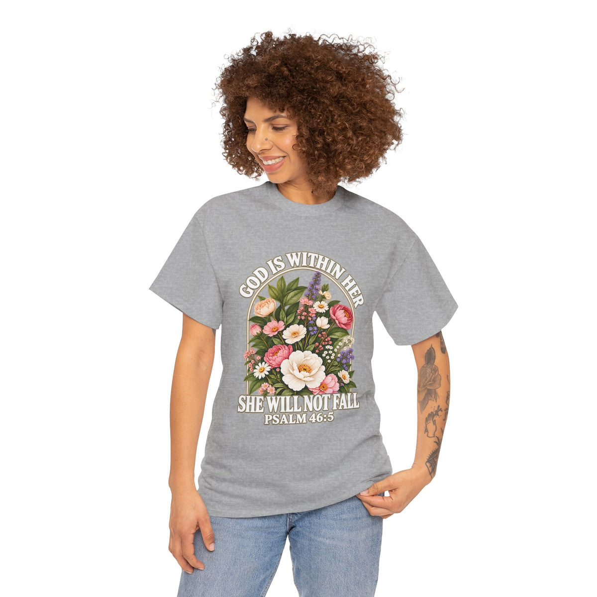 God Is Within Her Psalm 46:5 floral Christian T-shirt mockup 8