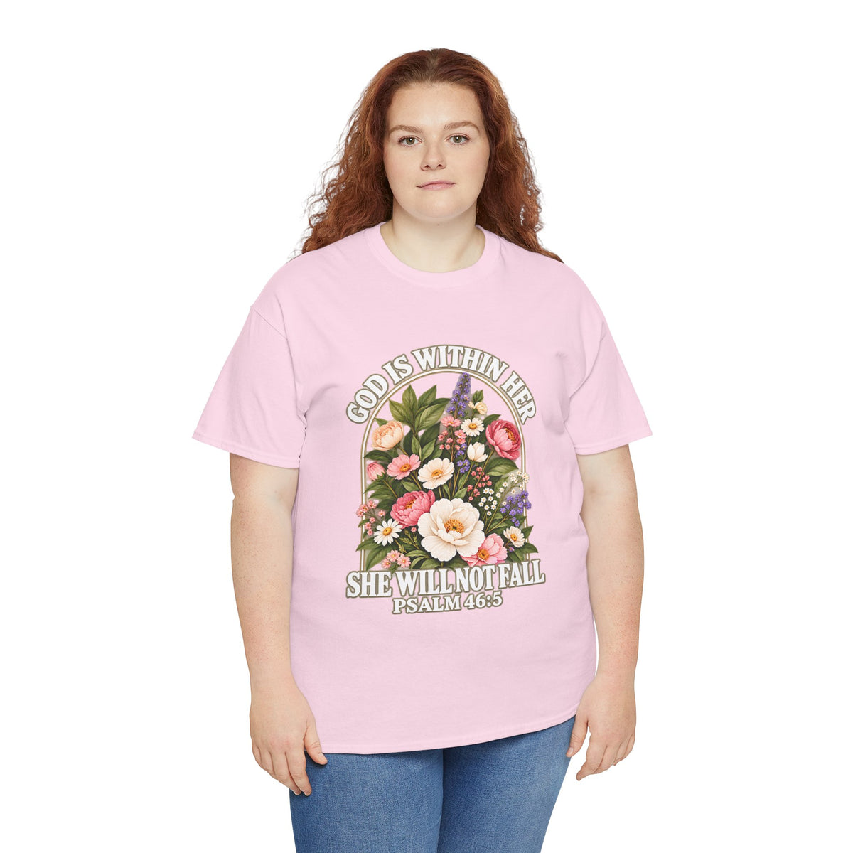 God Is Within Her Psalm 46:5 floral Christian T-shirt mockup 9