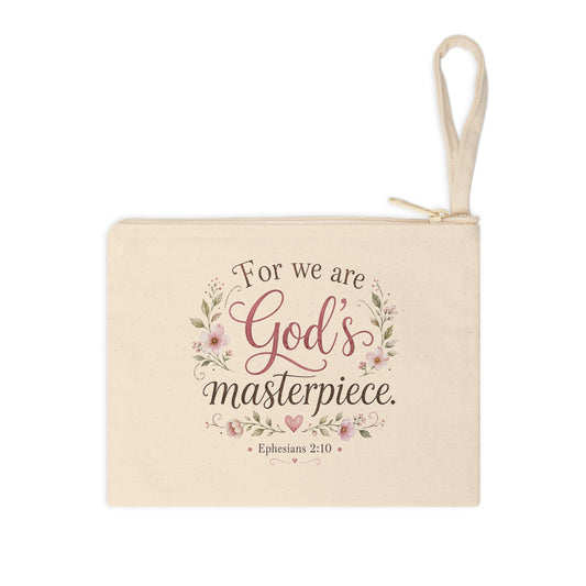 God's Masterpiece Ephesians 2:10 Christian floral canvas wristlet pouch