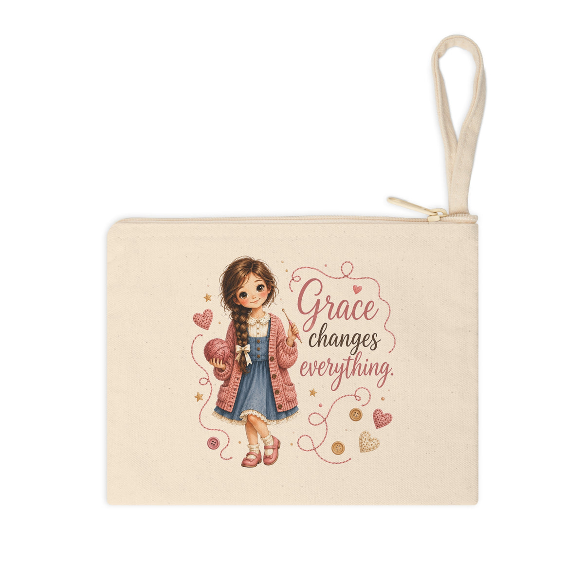 Grace Changes Everything Christian canvas wristlet pouch front