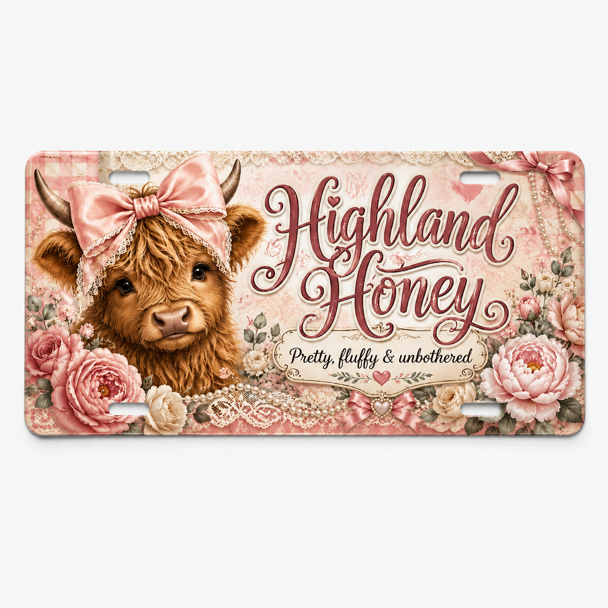 Highland Honey Pretty fluffy and unbothered decorative license plate