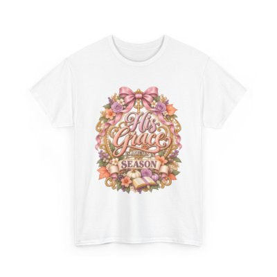 His Grace for Every Season Christian floral T-shirt in white