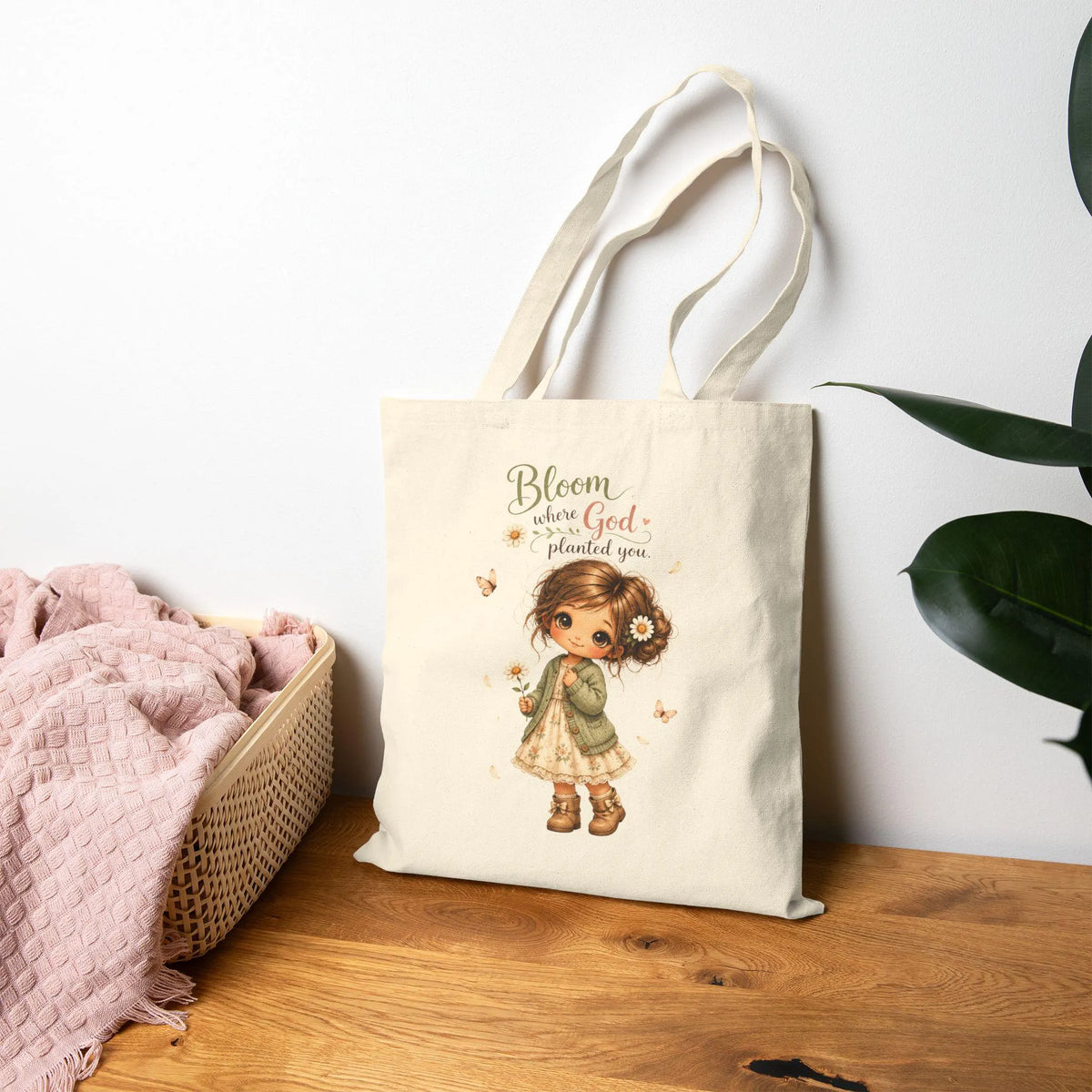 Bloom Where God Planted You Tote Bag, Christian Gift for Women