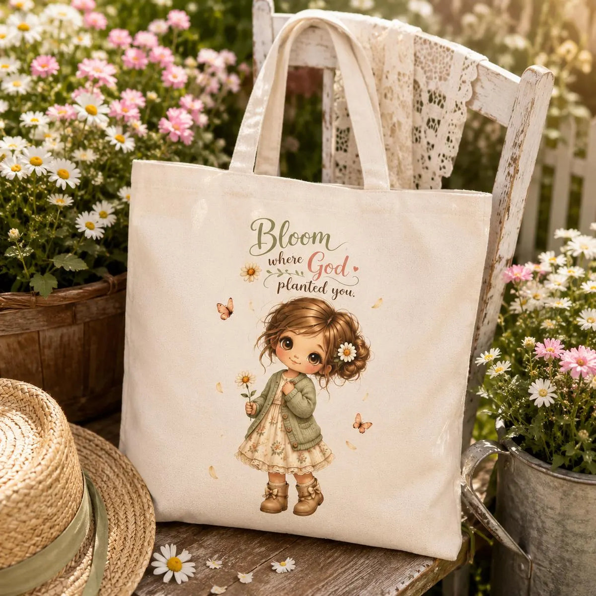Bloom Where God Planted You Tote Bag, Christian Gift for Women