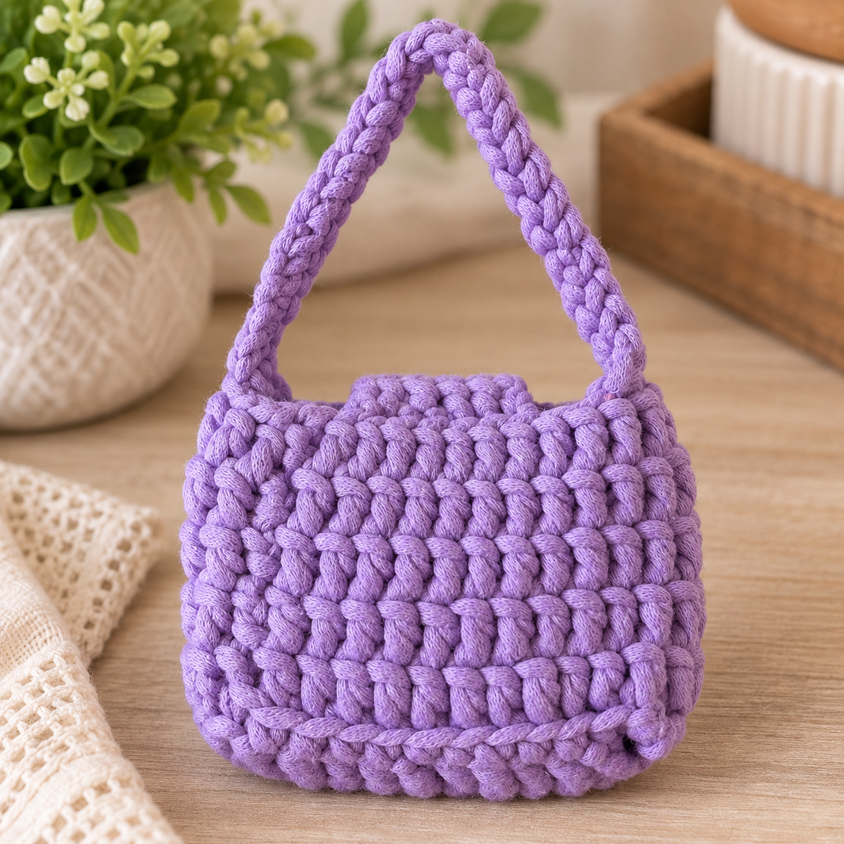 Lavender Flower Mini Crochet Purse back view