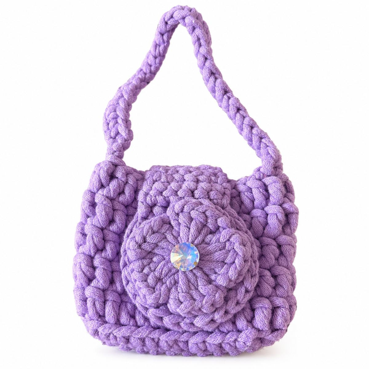 Lavender Flower Mini Crochet Purse front view