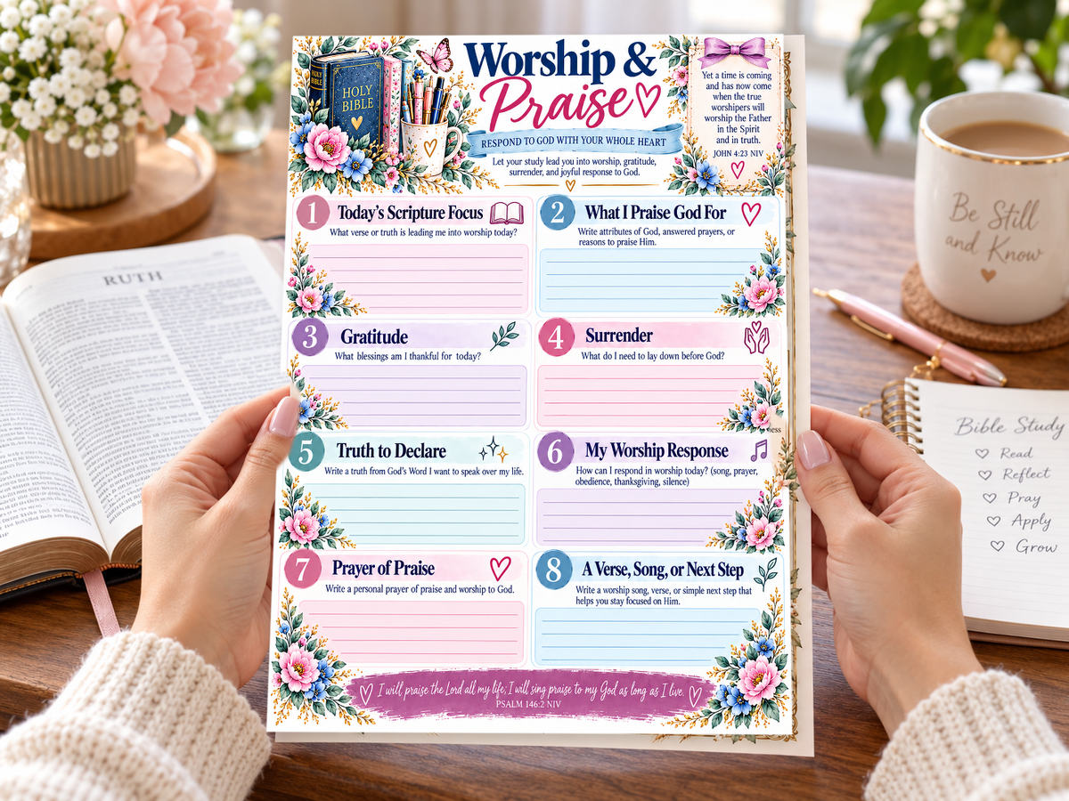 Real lifestyle mockup: original worship and praise worksheet