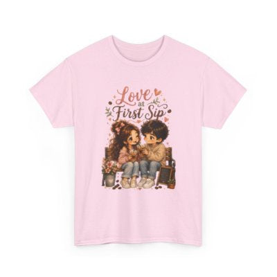 Love at First Sip romantic coffee T-shirt in light pink